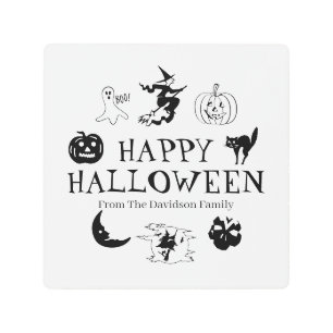 Happy Halloween custom name black white decor