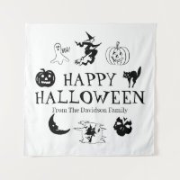 Happy Halloween custom name black white decor