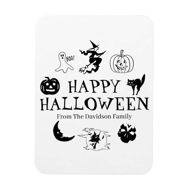 Happy Halloween custom name black white Magnet (Vertical)