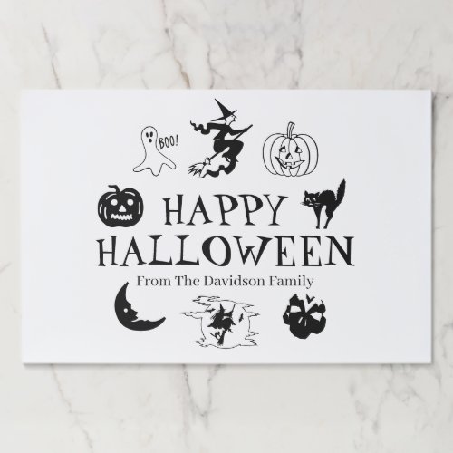 Happy Halloween custom name black white placemats