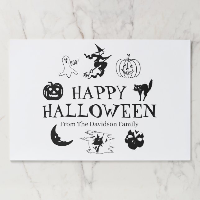 Happy Halloween custom name black white placemats (Front)