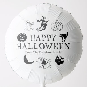 Happy Halloween custom name black white spooky Balloon