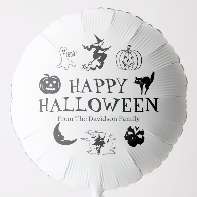Happy Halloween custom name black white spooky Balloon (Front)
