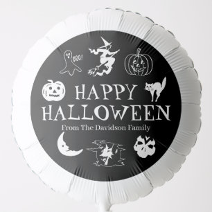 Happy Halloween custom name black white spooky Balloon