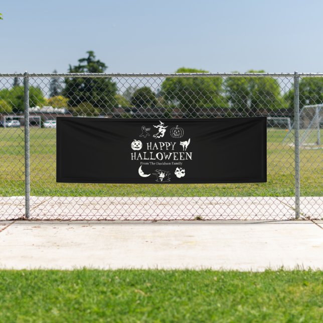 Happy Halloween custom name black white spooky Banner (Insitu)
