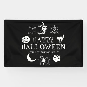 Happy Halloween custom name black white spooky Banner