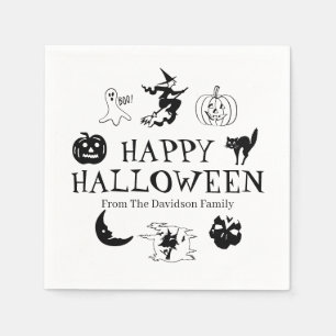 Happy Halloween custom name black white spooky Napkins