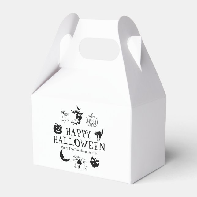 Happy Halloween custom name black white treat  Favor Boxes (Front Side)