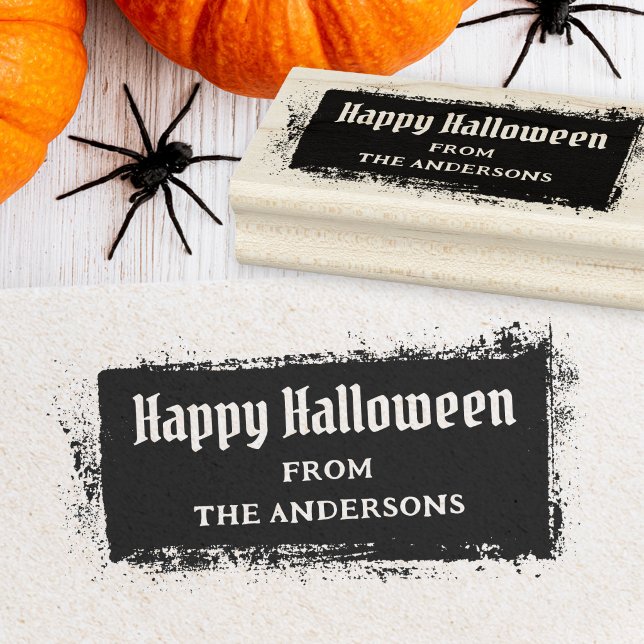 Happy Halloween custom name dirty gritty grunge Rubber Stamp (Happy Halloween custom name dirty gritty grunge Rubber Stamp)