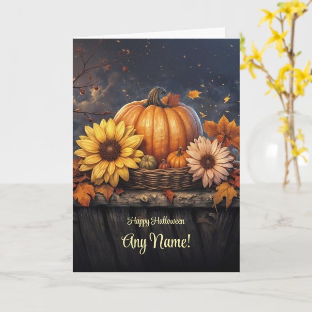 Happy Halloween Custom Name or Names Personalized Card (Yellow Flower)