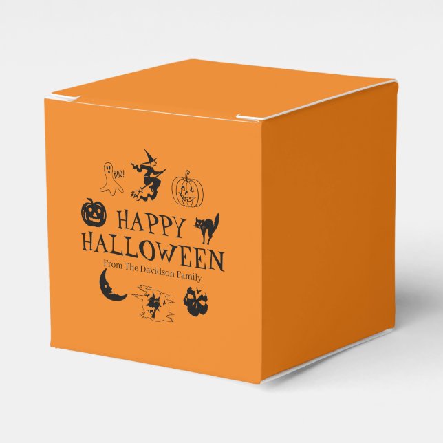 Happy Halloween custom name orange treat Favor Boxes (Front Side)