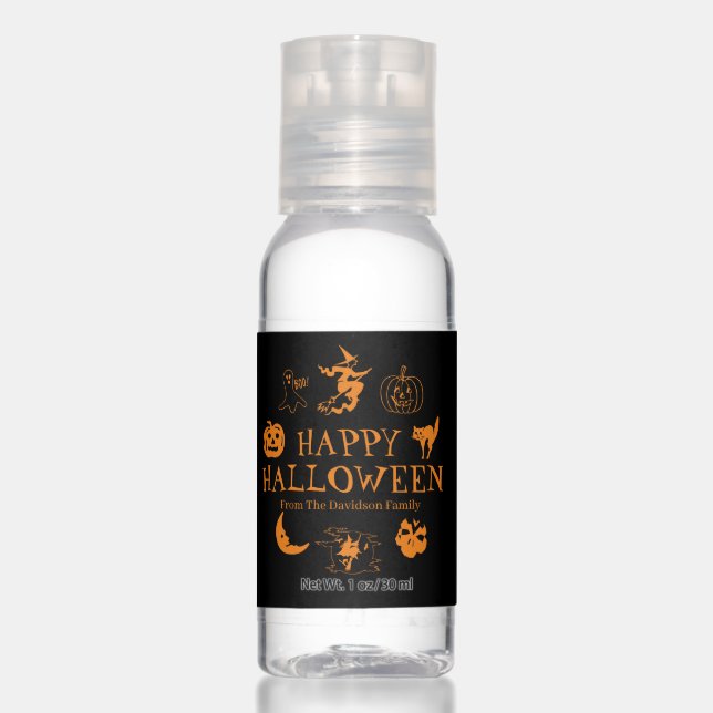 Happy Halloween custom name spooky treats Hand Sanitizer (Front)