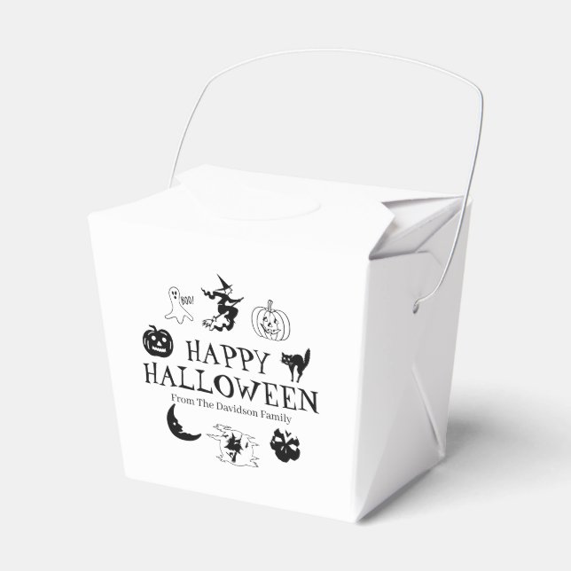 Happy Halloween custom name treat black white Favor Boxes (Front Side)