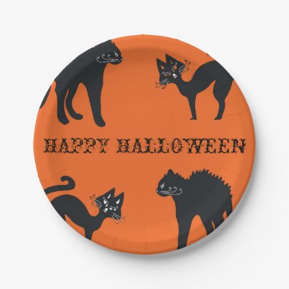 Happy Halloween Custom Paper Plates Black Cats