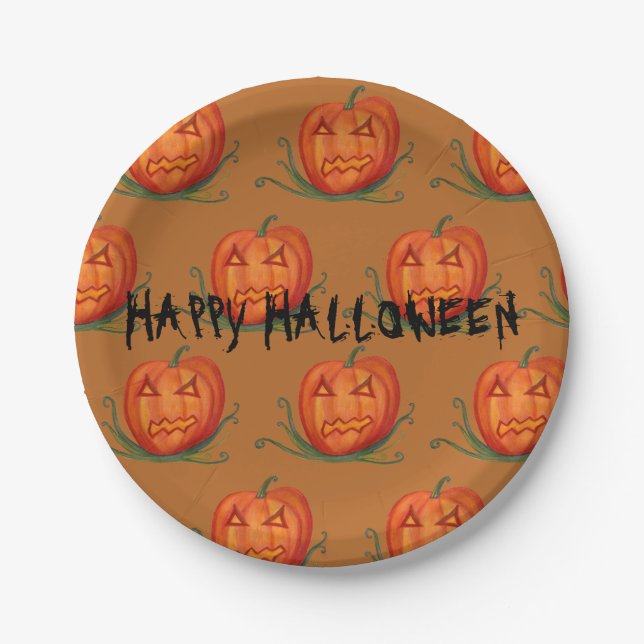 Happy Halloween Custom Paper Plates, Pumpkin Art Plates (Front)