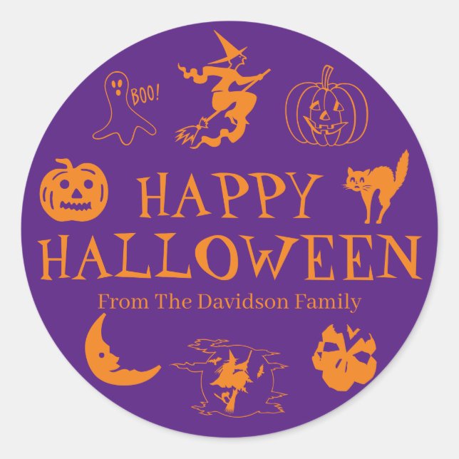 Happy Halloween customize name gift favor Classic Round Sticker (Front)
