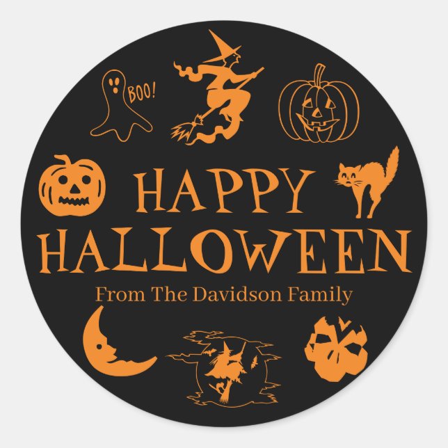 Happy Halloween customize name gift favor stickers (Front)