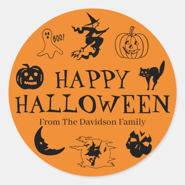 Happy Halloween customize name gift favor stickers (Front)
