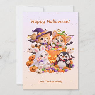 Happy Halloween Cute Animal Costume Party Card
