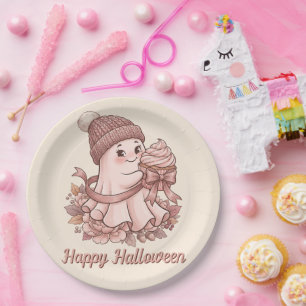 Happy Halloween Cute Autumn Harvest Ghost&Cupcake Paper Plates