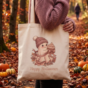 Happy Halloween Cute Autumn Harvest Ghost&Cupcake Tote Bag