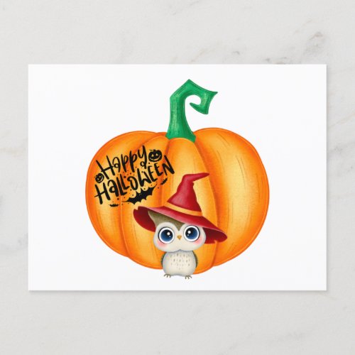 Happy Halloween Cute Baby Owl and Pumpkin Postcard