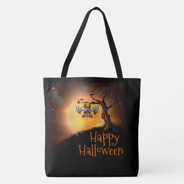 Happy Halloween Cute Bat Tote Bag (Front)
