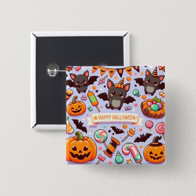 Happy halloween cute bats candy button (Front & Back)