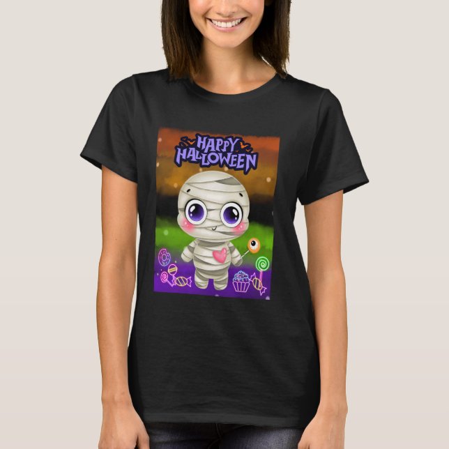 Happy Halloween Cute Big Eye Mummy Love Candy T-Shirt (Front)