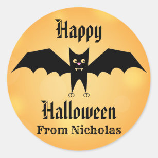 Happy Halloween Cute Black Bat Personalized Classic Round Sticker