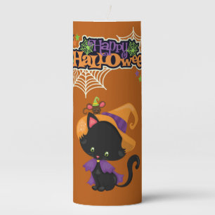 Happy Halloween Cute Black Cat Ghosts Pillar Candle