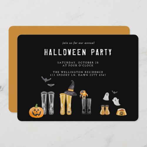 Happy Halloween Cute Black Watercolor Party Invitation