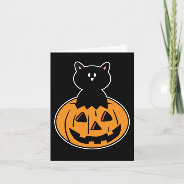 Happy Halloween Cute Cartoon Cat Holiday Card (Front)