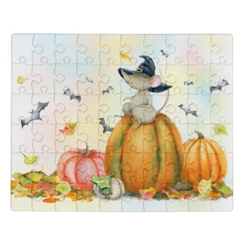 Happy Halloween Cute Cartoon Witch Mouse Jigsaw Puzzle