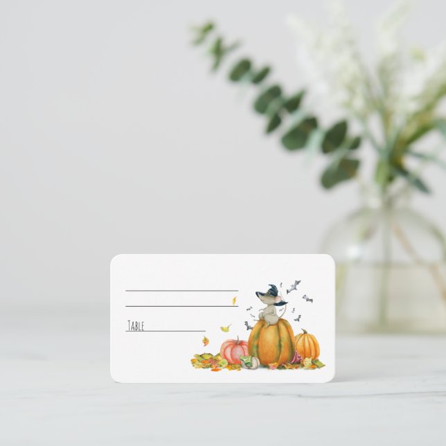 Happy Halloween Cute Cartoon Witch Mouse  Place Ca Card (Standing Front)