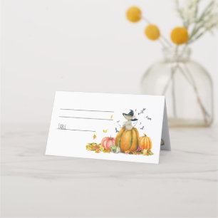 Happy Halloween Cute Cartoon Witch Mouse Place Card