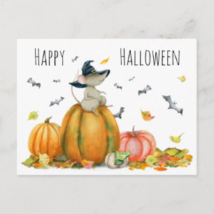 Happy Halloween Cute Cartoon Witch Mouse Postcard