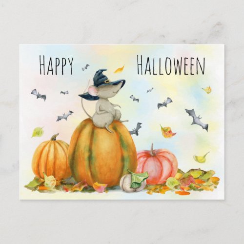 Happy Halloween Cute Cartoon Witch Mouse  Postcard