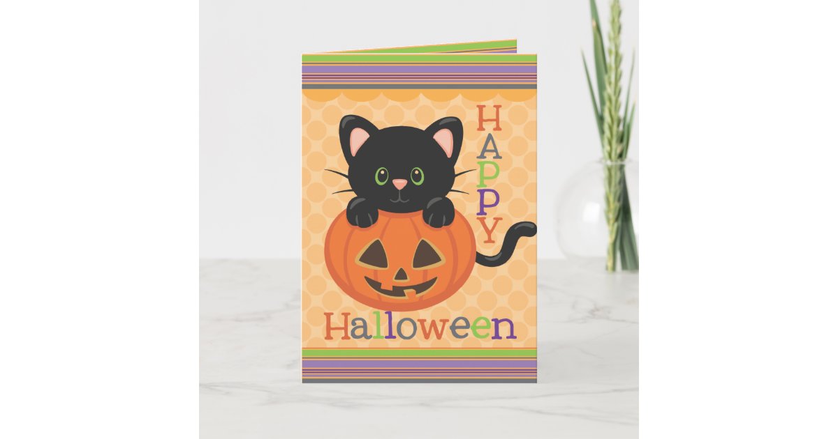 Happy Halloween Cute Cat Jack o' Lantern Card | Zazzle