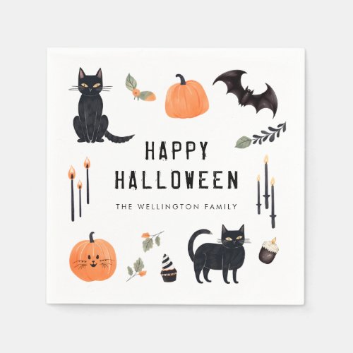 Happy Halloween Cute Cat Pumpkin Bat Napkins