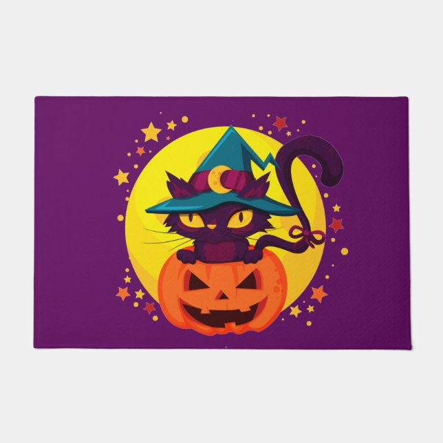 happy Halloween cute cat & pumpkin Doormat (Front)