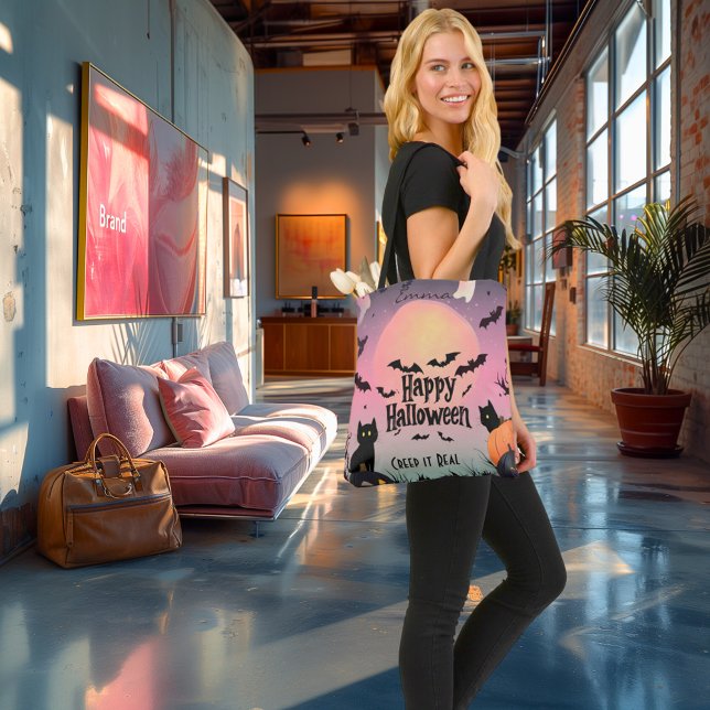 Happy Halloween – Cute Cats, Bats & Pumpkin Night Tote Bag (Creator Uploaded)