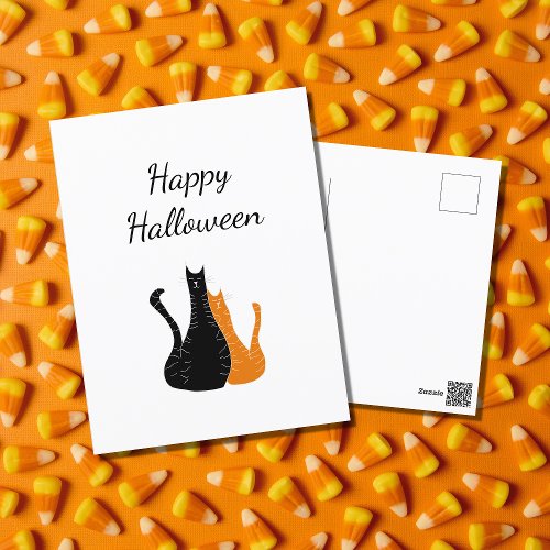 Happy Halloween Cute Cats Black Orange  Postcard