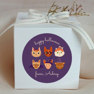 Happy Halloween Cute Cats in Costume Classic Round Sticker