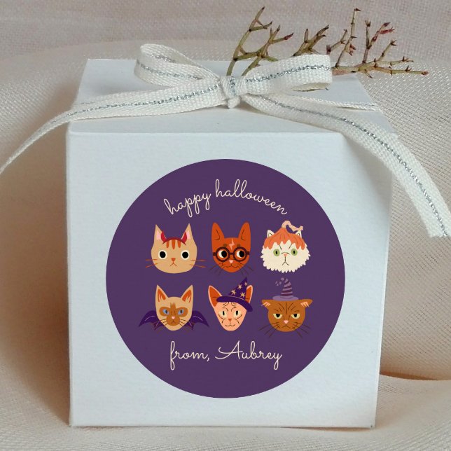Happy Halloween Cute Cats in Costume Classic Round Sticker (Creator Uploaded)