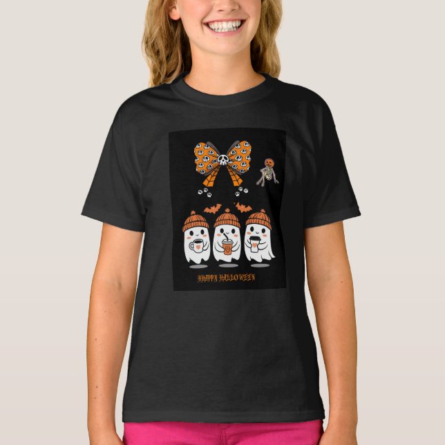 Happy Halloween – cute coffee ghosts T-Shirt (Front)