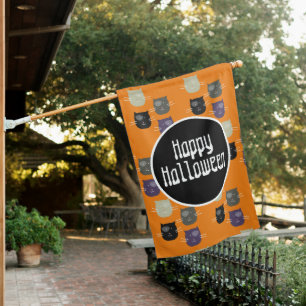 Happy Halloween Cute Colorful Black Cat House Flag