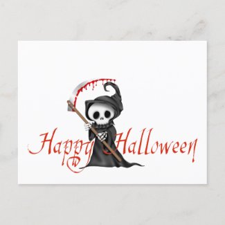 Happy Halloween Cute, Creepy, Spooky Grim Reaper Postcard