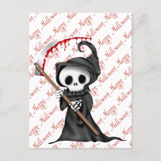 Happy Halloween Cute, Creepy, Spooky Grim Reaper Postcard