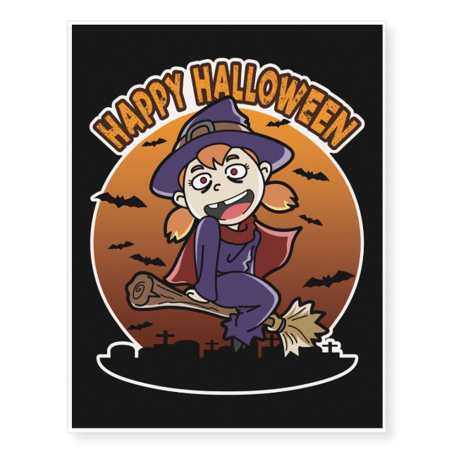 Happy Halloween - Cute & Creepy Witch Kid Temporary Tattoos (Front)